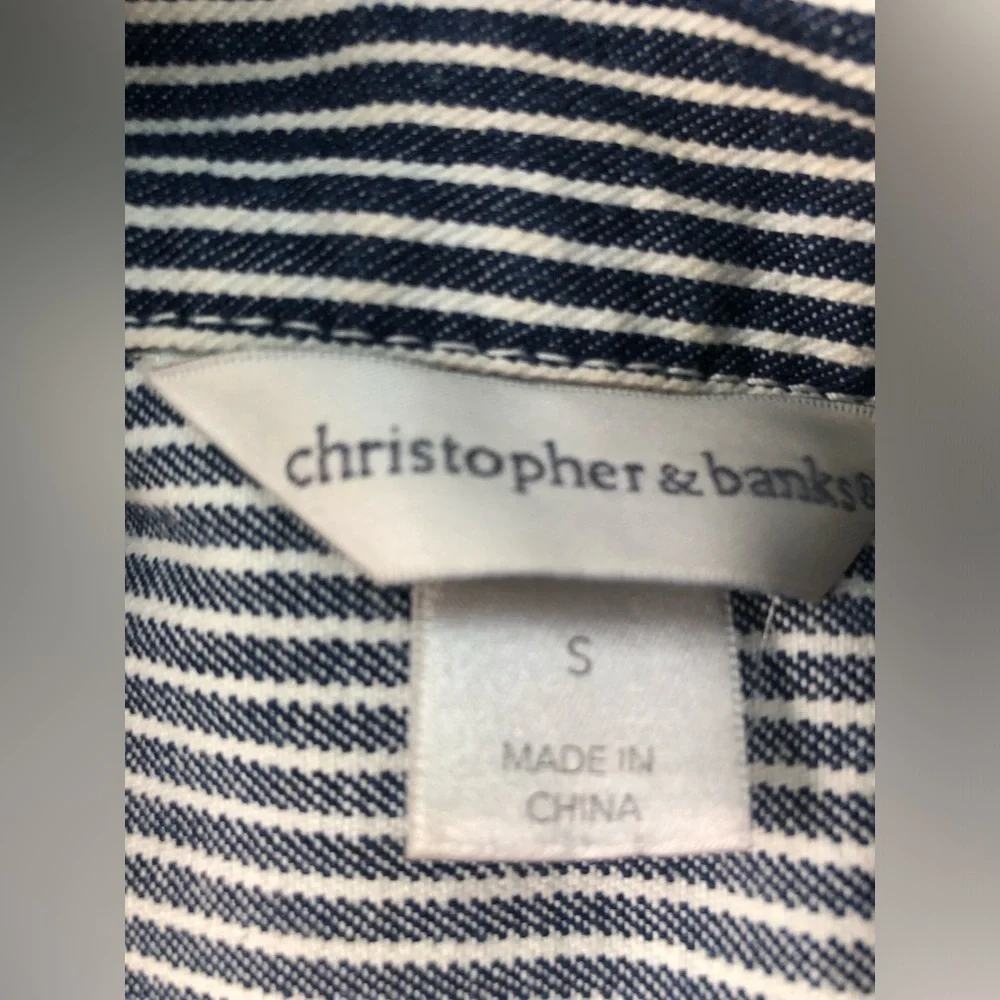 Christopher & Banks Nautical Stripe Cotton Jacket Full Zip with Pockets sz Small - Picture 3 of 4